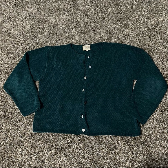 Vintage 1995 Susan Bristol medium teal green button cardigan sweater fall knit - Picture 1 of 8